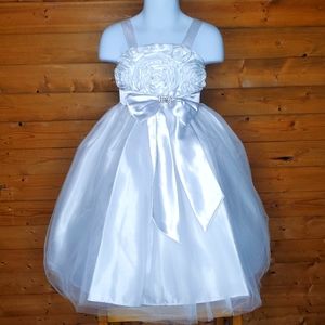 ❤️ New KIKI white dress flowers bow rhinestone zipper spaghetti straps S…